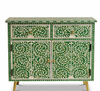 Handcrafted Green Mother of Pearl Inlay 2 Drawer 2 Door Buffet Cabinet