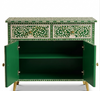 Handcrafted Green Mother of Pearl Inlay 2 Drawer 2 Door Buffet Cabinet
