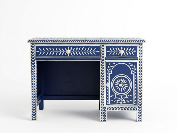 Blue Bone Inlay Work Desk – 2 Drawer 1 Door Floral Writing Desk