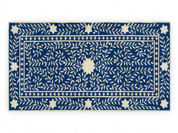Blue Bone Inlay Work Desk – 2 Drawer 1 Door Floral Writing Desk