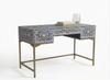 Handcrafted Blue Bone Inlay 3 Drawer Work Desk & Writing Table