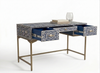 Handcrafted Blue Bone Inlay 3 Drawer Work Desk & Writing Table