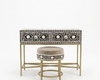 Handcrafted Black Bone Inlay 2 Drawer Console Table with Round Stool – Floral Design