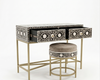 Handcrafted Black Bone Inlay 2 Drawer Console Table with Round Stool – Floral Design