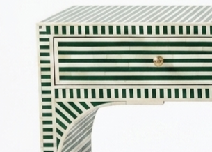 Handcrafted Green Bone Inlay 3 Drawer Console Table – Striped Entryway Table