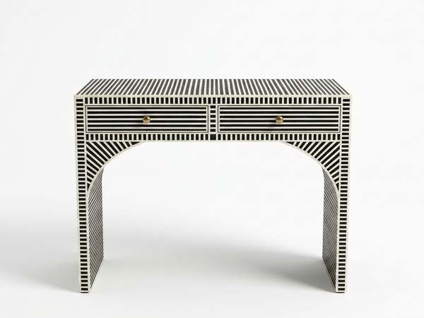 Handcrafted Black & White Bone Inlay 2 Drawer Console Table