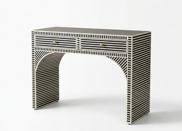 Handcrafted Black & White Bone Inlay 2 Drawer Console Table