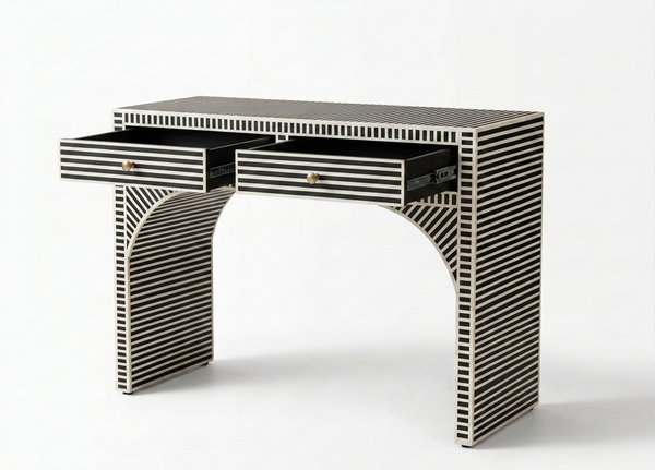 Handcrafted Black & White Bone Inlay 2 Drawer Console Table