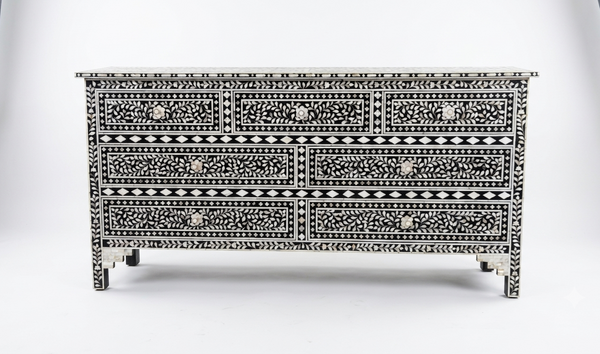 Black Mother of Pearl Inlay 7 Drawer Chest of Drawers