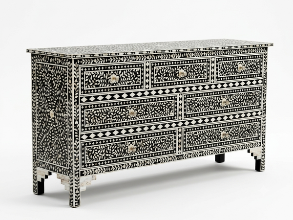 Black Mother of Pearl Inlay 7 Drawer Chest of Drawers