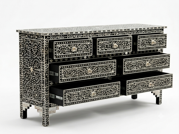 Black Mother of Pearl Inlay 7 Drawer Chest of Drawers