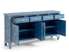 Handcrafted Blue Bone Inlay 4 Drawer 4 Door Buffet Cabinet – Floral Sideboard