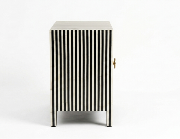 Handcrafted Black & White Bone Inlay 2 Door Storage Cabinet