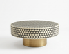 Handcrafted Bone Inlay Round Coffee Table – Black Targo Design with Brass Base