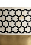 Handcrafted Bone Inlay Round Coffee Table – Black Targo Design with Brass Base