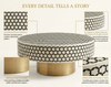 Handcrafted Bone Inlay Round Coffee Table – Black Targo Design with Brass Base