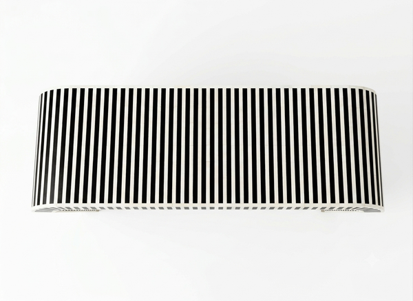 Handmade Bone Inlay U-Shaped Console Table – Black & White Striped Entryway Table