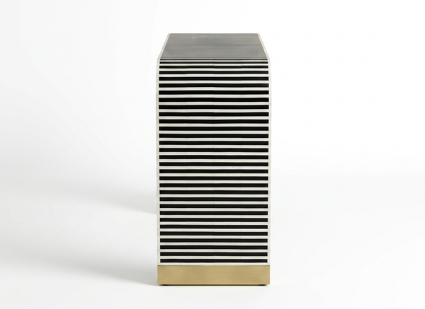Handmade Bone Inlay U-Shaped Console Table – Black & White Striped Entryway Table