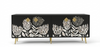 Handcrafted Mother of Pearl Inlay 4 Door TV Unit Media Cabinet – Black Floral Design