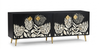 Handcrafted Mother of Pearl Inlay 4 Door TV Unit Media Cabinet – Black Floral Design