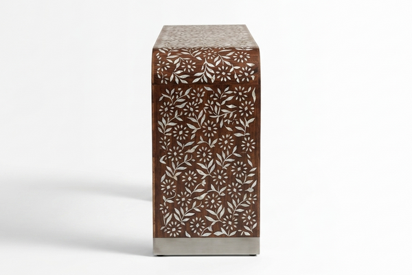 Handcrafted Teak Wood & Mother of Pearl Inlay U-Shape Console Table