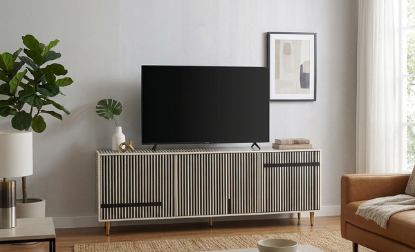 Handmade Bone Inlay 3 Door TV Unit Media Cabinet – Black & White
