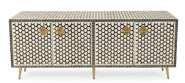 Handmade Bone Inlay 4 Door TV Unit Media Cabinet – Black Targua Design