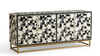 Handmade Bone Inlay 4 Door TV Unit Media Cabinet – Black & White 3D Geometric Design