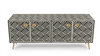 Handcrafted Bone Inlay 4 Door TV Unit Media Cabinet – Black & White Optical Geometric Pattern