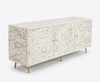 Handcrafted Mother of Pearl Inlay 3 Door TV Unit Media Cabinet – White Geometric Design