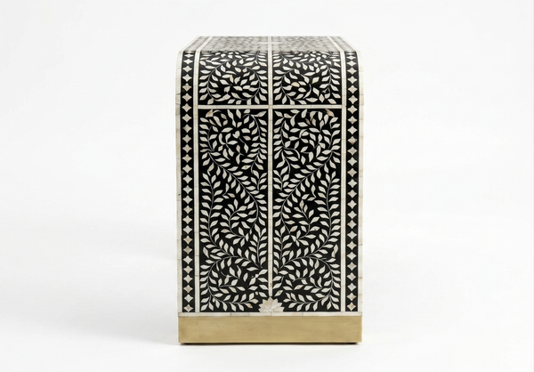 Handcrafted Black Mother of Pearl Inlay 2 Drawer Console Table – Floral Design