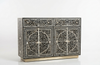 Handcrafted Mother of Pearl Inlay Bar Cabinet – Black, 2 Drawers & 4 Doors