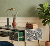Handcrafted Black Bone Inlay Work Desk with 3 Drawers, Floral Design & Gold Legs – Luxury Wooden Writing Desk for Home Office