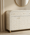 Handmade Mother of Pearl Inlay U-Shaped Buffet Cabinet – White, 2 Drawers & 4 Doors