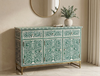 Handcrafted Blue Bone Inlay Floral 3 Drawer 3 Door Buffet Cabinet