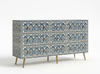 Handcrafted Grey Bone Inlay 9 Drawer Chest with Brass Legs