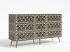 Handcrafted Grey Bone Inlay 9 Drawer Chest with Brass Legs