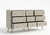 Handcrafted Grey Bone Inlay 9 Drawer Chest with Brass Legs