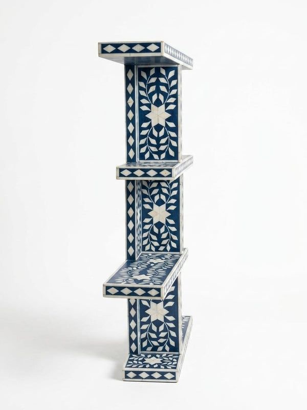 Handcrafted Blue Bone Inlay Wall Shelf – Floral Decorative Floating Shelves