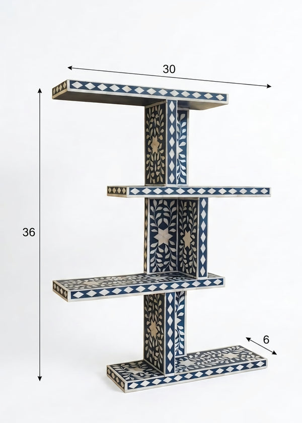 Handcrafted Blue Bone Inlay Wall Shelf – Floral Decorative Floating Shelves