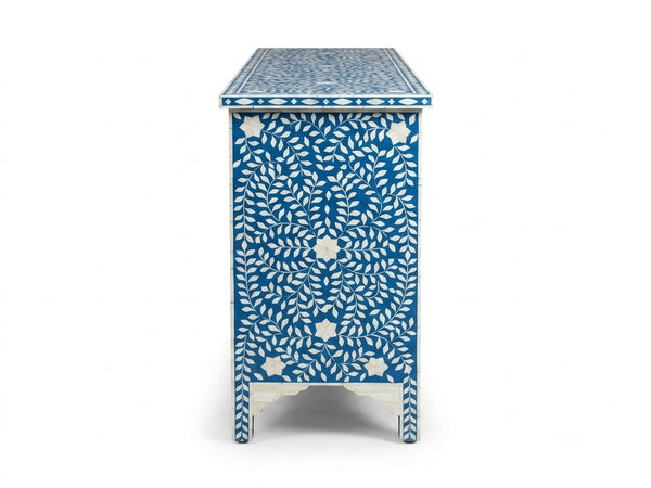 Handcrafted Blue Bone Inlay 4 Drawer 4 Door Buffet Cabinet – Floral Sideboard