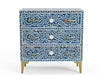 Handcrafted Bone Inlay 3 Drawer Chest – Blue & White Floral Design