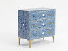 Handcrafted Bone Inlay 3 Drawer Chest – Blue & White Floral Design
