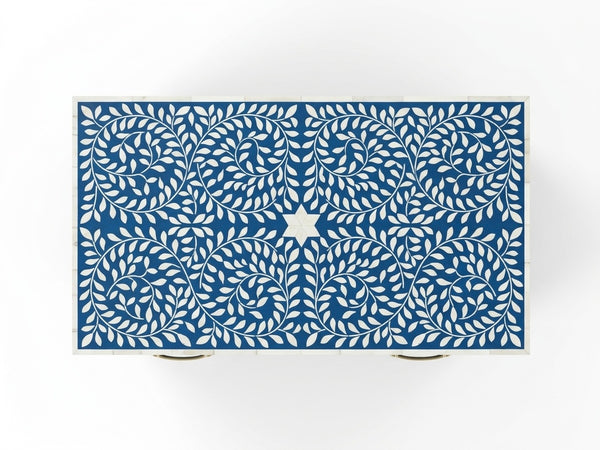 Handcrafted Bone Inlay 3 Drawer Chest – Blue & White Floral Design