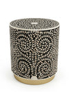 Mother of Pearl Inlay Round Side Table – Black & White Floral End Table