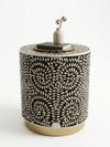 Mother of Pearl Inlay Round Side Table – Black & White Floral End Table
