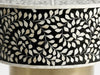 Handcrafted Black Mother of Pearl Inlay Round Side Table with Brass Base – Floral Design