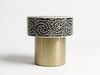 Handcrafted Black Mother of Pearl Inlay Round Side Table with Brass Base – Floral Design
