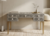 Handcrafted black and white bone inlay 5 drawer work desk with floral pattern and spacious center seating area