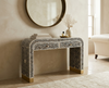 Handcrafted black Mother of Pearl inlay 2 drawer console table with floral design